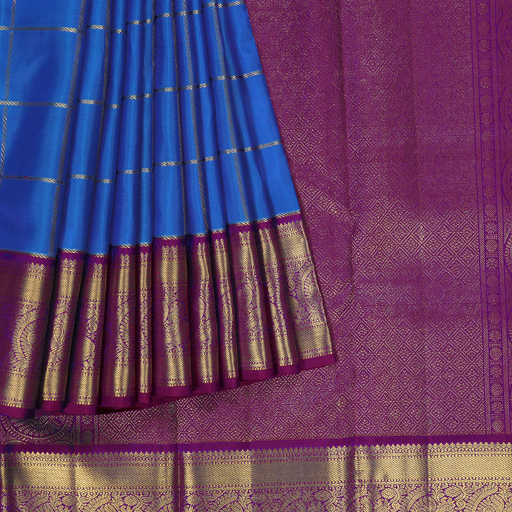 Hayagrivas Handloom Blue Kanjivaram Silk Saree with Purple Border KBF228E5-3
