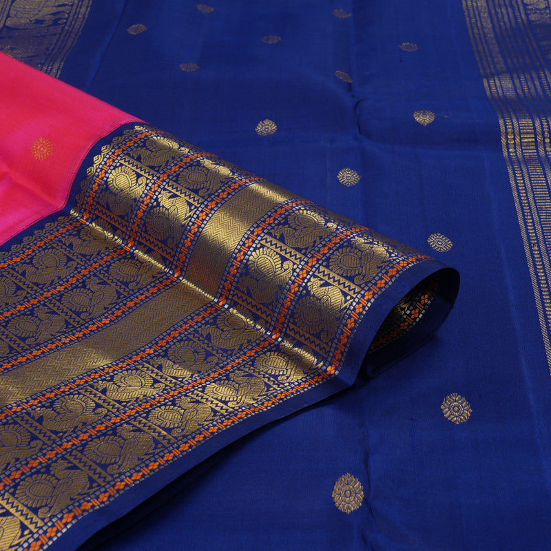 Hayagrivas Handloom Rani Pink Kanjivaram Silk Saree with Blue Border KBF228E7-1