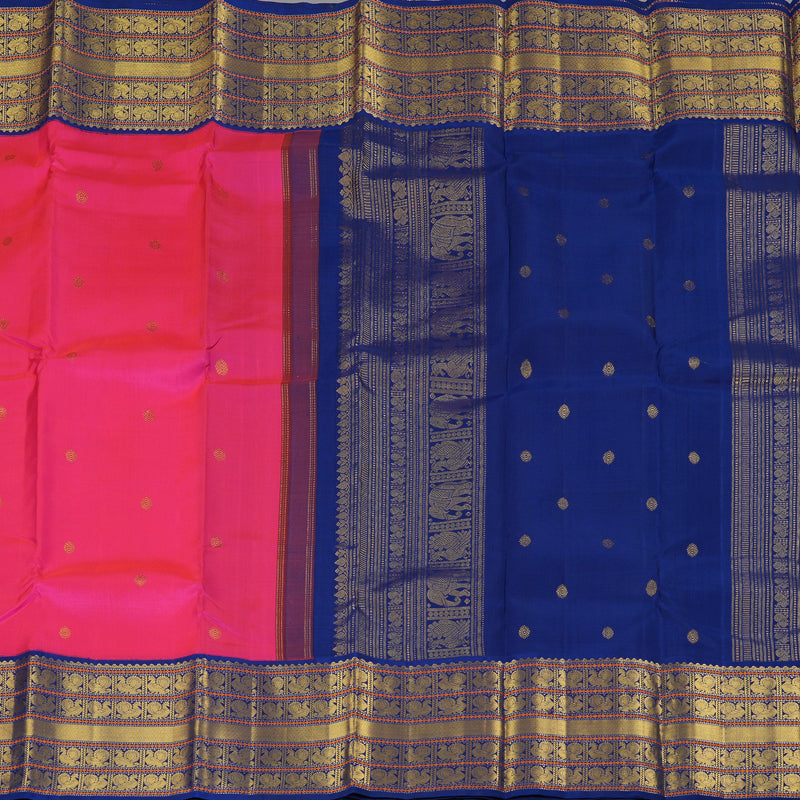 Hayagrivas Handloom Rani Pink Kanjivaram Silk Saree with Blue Border KBF228E7-1