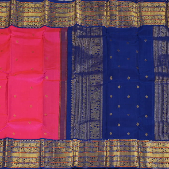 Hayagrivas Handloom Rani Pink Kanjivaram Silk Saree with Blue Border KBF228E7-1