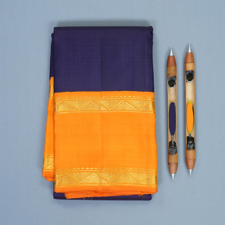 Hayagrivas Handloom Deep Violet Kanjivaram Silk Saree with Mambazham Orange Border KBF229E1-2