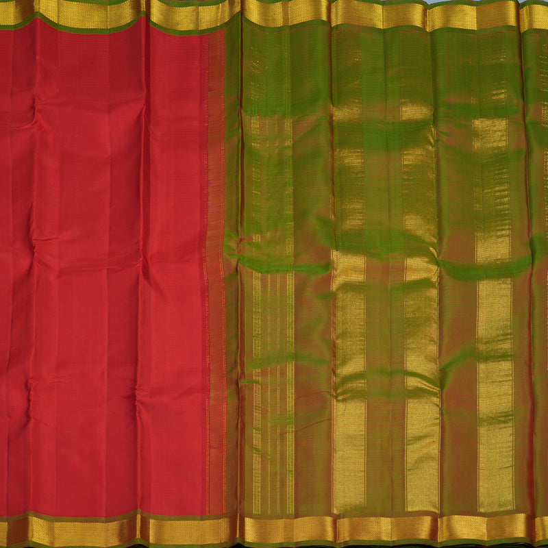 Hayagrivas Handloom Red Kanjivaram Silk Saree with Manthalir Green Border KBF22D1-1