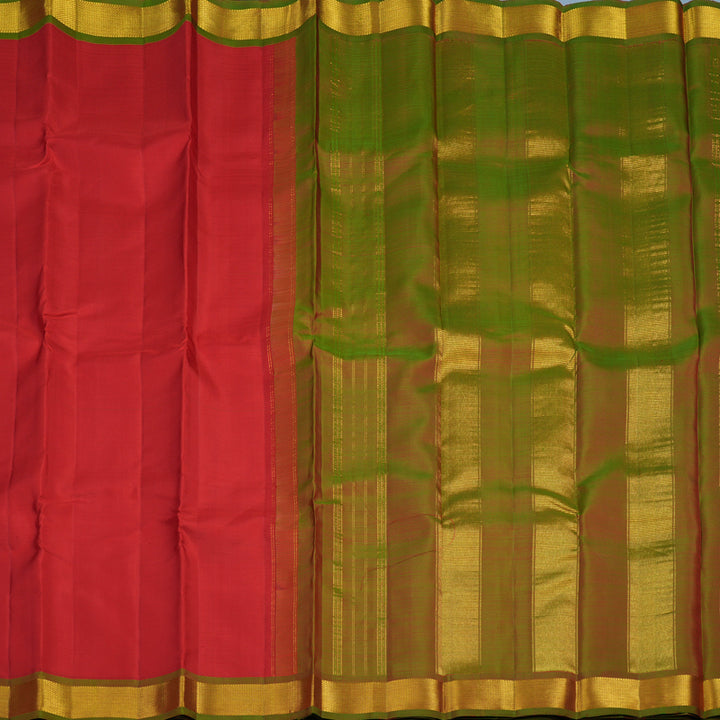 Hayagrivas Handloom Red Kanjivaram Silk Saree with Manthalir Green Border KBF22D1-1