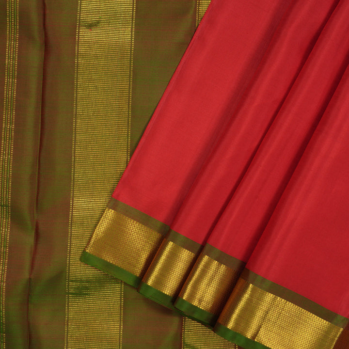 Hayagrivas Handloom Red Kanjivaram Silk Saree with Manthalir Green Border KBF22D1-1