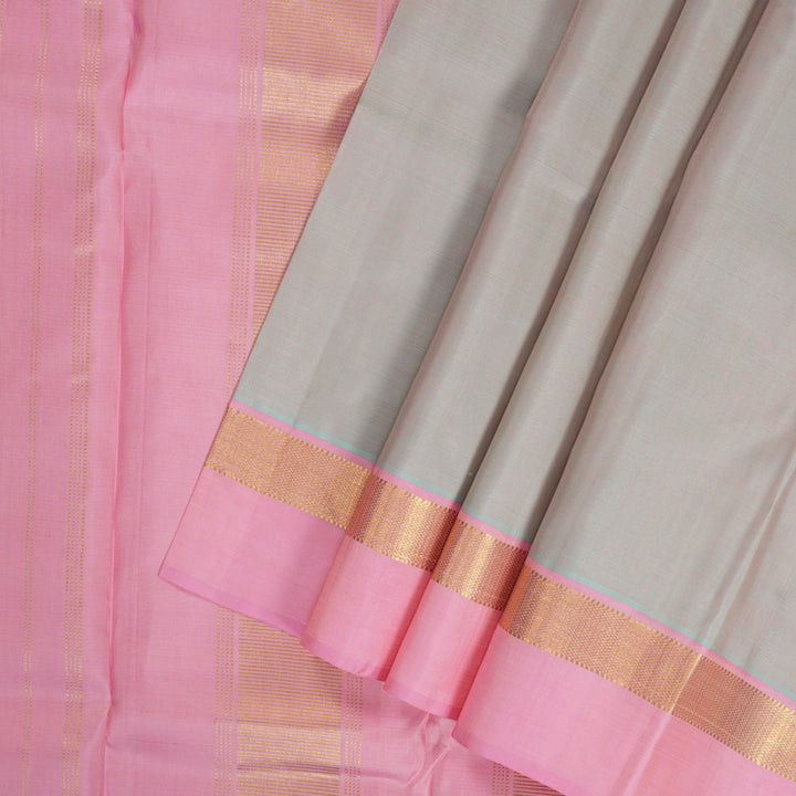 Hayagrivas Handloom Grey & Pink (Dual Tone) Kanjivaram Silk Saree with Baby Pink Border KBF230E2-1