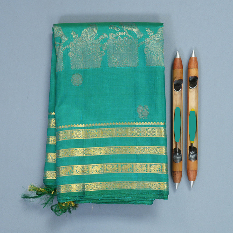 Hayagrivas Handloom Teal Kanjivaram Silk Saree KBF235E2-1