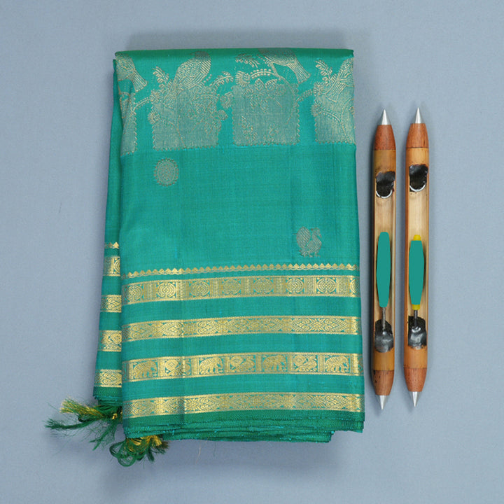 Hayagrivas Handloom Teal Kanjivaram Silk Saree KBF235E2-1