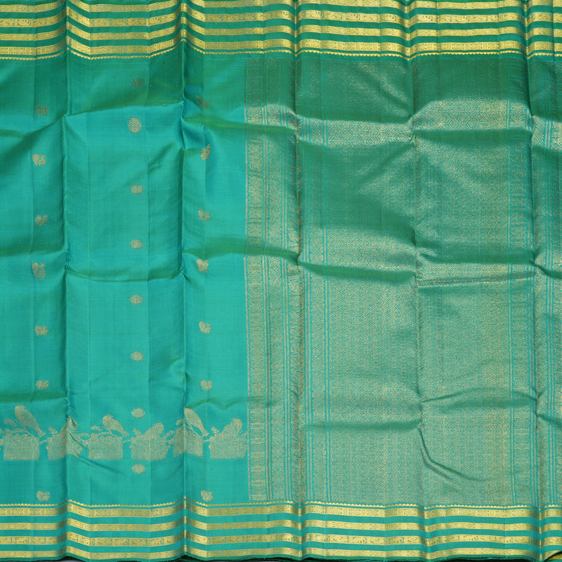 Hayagrivas Handloom Teal Kanjivaram Silk Saree KBF235E2-1