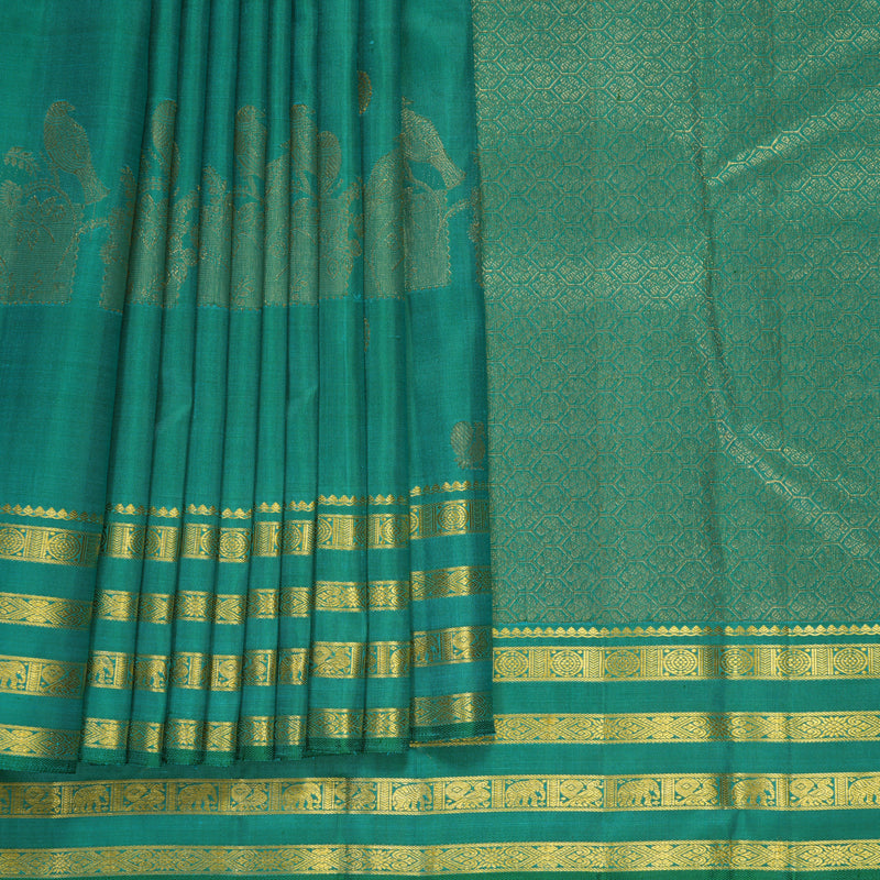 Hayagrivas Handloom Teal Kanjivaram Silk Saree KBF235E2-1
