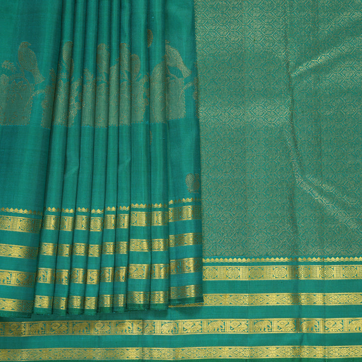 Hayagrivas Handloom Teal Kanjivaram Silk Saree KBF235E2-1