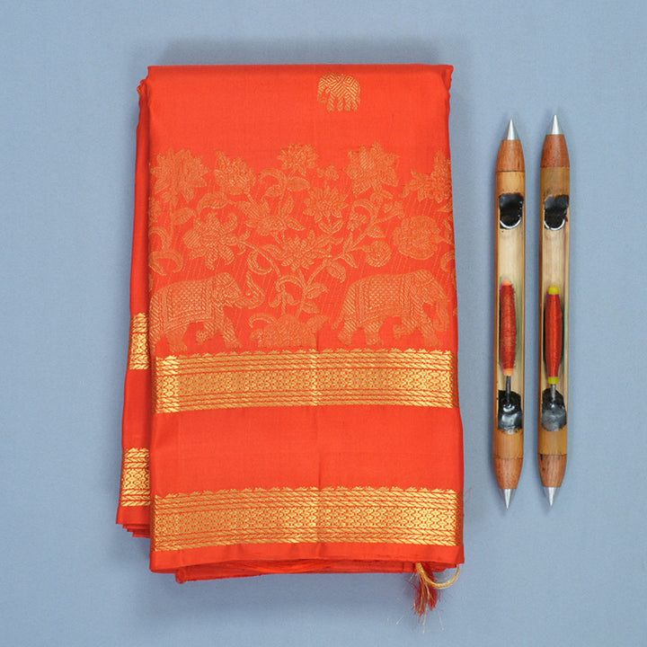 Hayagrivas Handloom Orange Kanjivaram Silk Saree KBF235E2-2