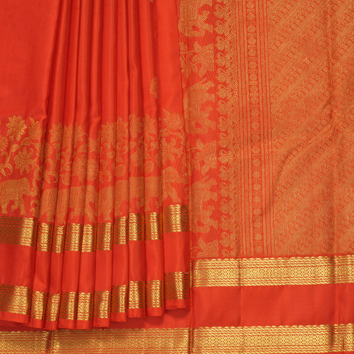 Hayagrivas Handloom Orange Kanjivaram Silk Saree KBF235E2-2