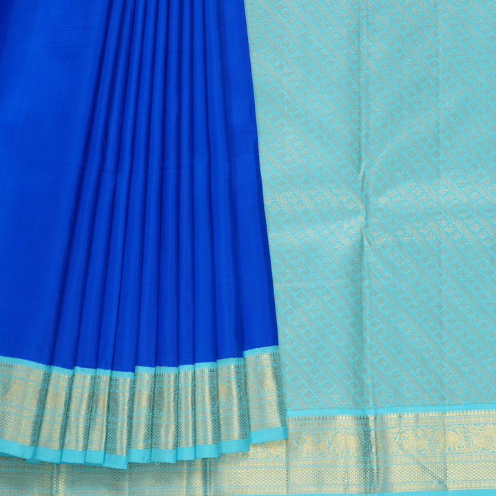 Hayagrivas Handloom MS Blue Kanjivaram Silk Saree with Sky Blue Border KBF237E1-1