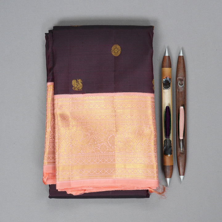 Hayagrivas Handloom Nagapazham Kanjivaram Silk Saree with Peach Pink Border KBF238E1-1