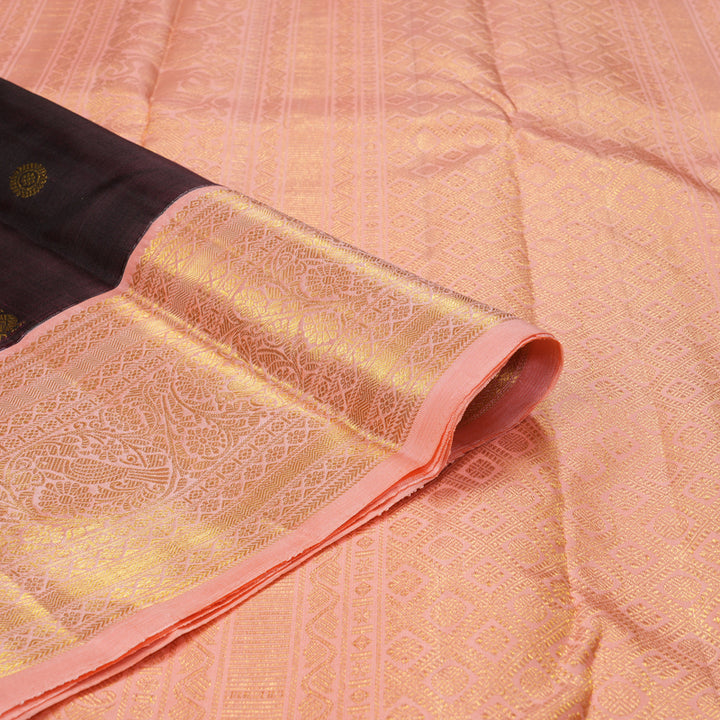 Hayagrivas Handloom Nagapazham Kanjivaram Silk Saree with Peach Pink Border KBF238E1-1