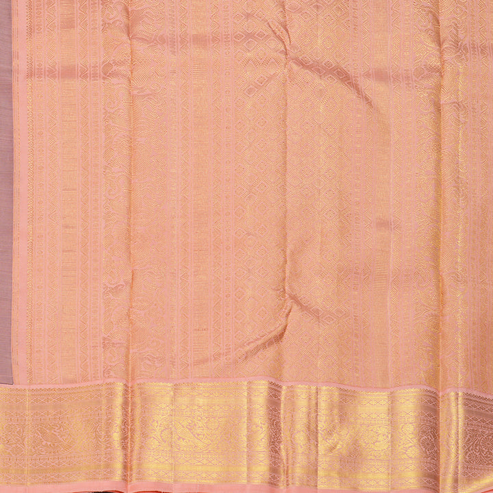 Hayagrivas Handloom Nagapazham Kanjivaram Silk Saree with Peach Pink Border KBF238E1-1