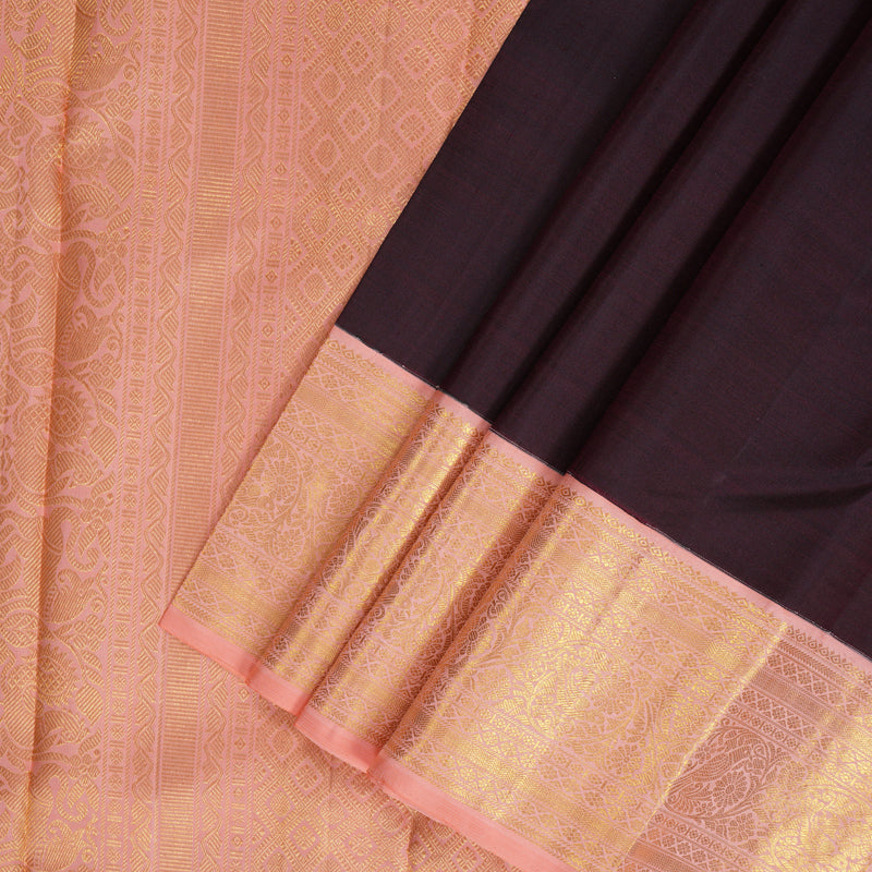 Hayagrivas Handloom Nagapazham Kanjivaram Silk Saree with Peach Pink Border KBF238E1-1
