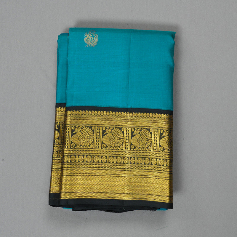 Hayagrivas Handloom Teal Blue Kanjivaram Silk Saree with Black Border KBF238E1-2