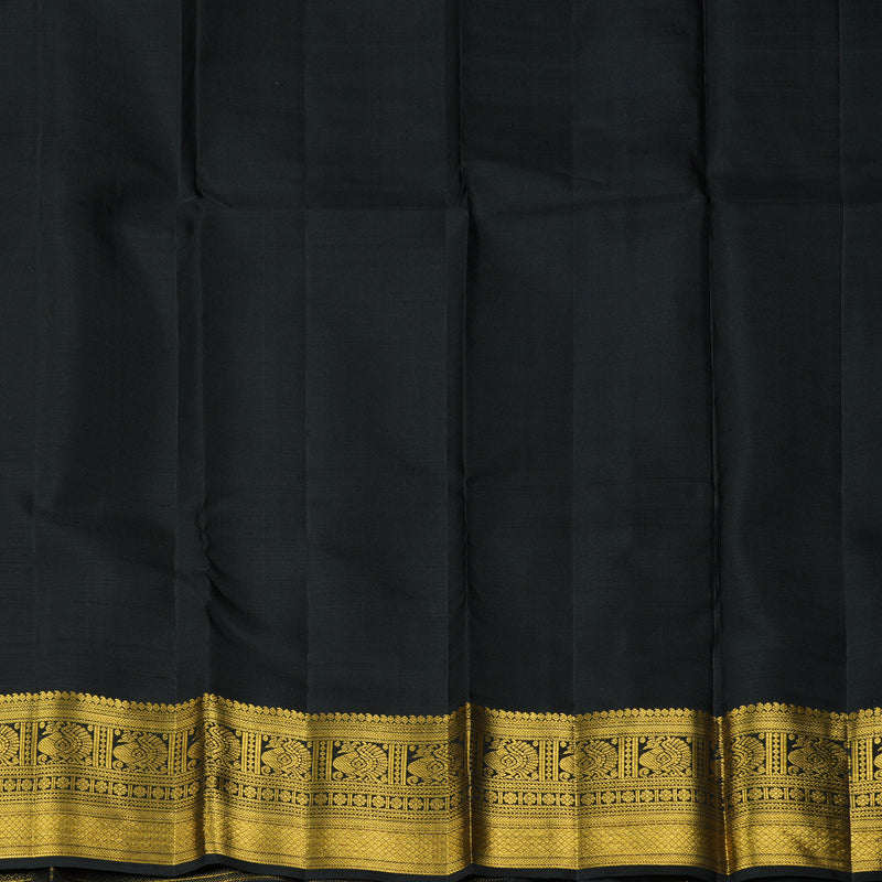 Hayagrivas Handloom Teal Blue Kanjivaram Silk Saree with Black Border KBF238E1-2