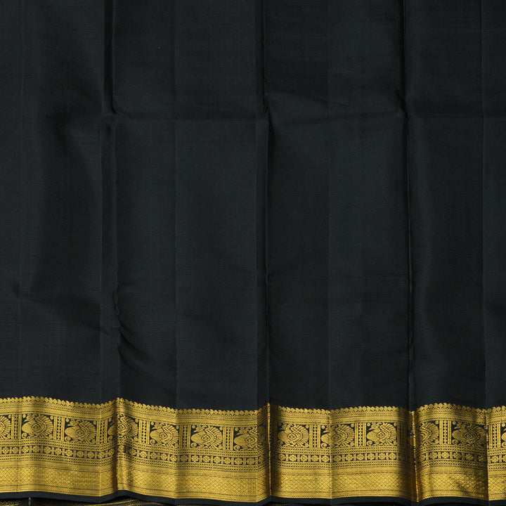 Hayagrivas Handloom Teal Blue Kanjivaram Silk Saree with Black Border KBF238E1-2