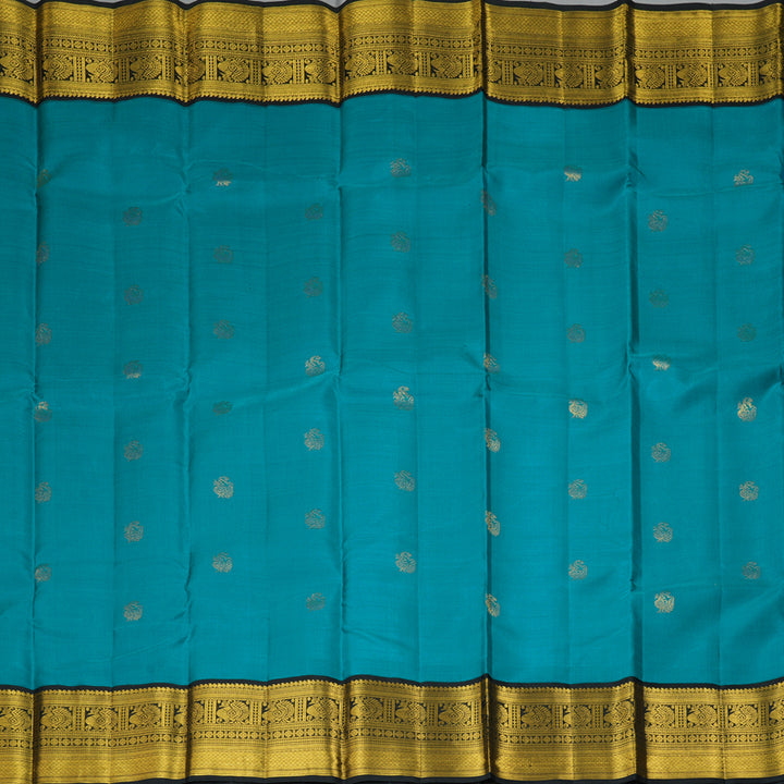 Hayagrivas Handloom Teal Blue Kanjivaram Silk Saree with Black Border KBF238E1-2