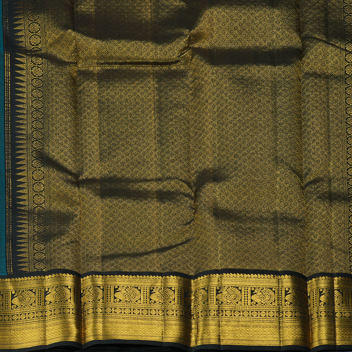 Hayagrivas Handloom Teal Blue Kanjivaram Silk Saree with Black Border KBF238E1-2