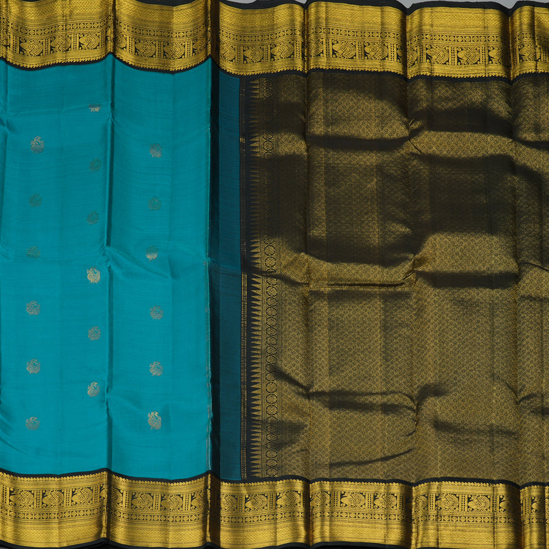 Hayagrivas Handloom Teal Blue Kanjivaram Silk Saree with Black Border KBF238E1-2
