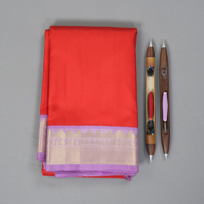 Hayagrivas Handloom Red Kanjivaram Silk Saree with Lavender Border KBF239E3-1
