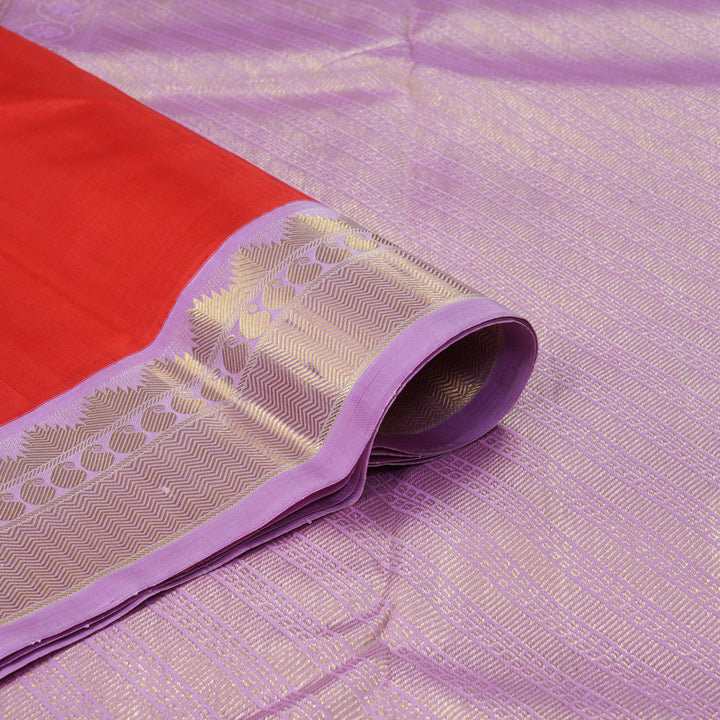 Hayagrivas Handloom Red Kanjivaram Silk Saree with Lavender Border KBF239E3-1