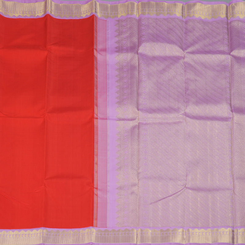 Hayagrivas Handloom Red Kanjivaram Silk Saree with Lavender Border KBF239E3-1