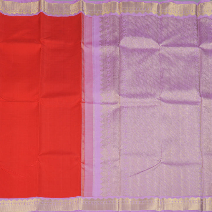 Hayagrivas Handloom Red Kanjivaram Silk Saree with Lavender Border KBF239E3-1