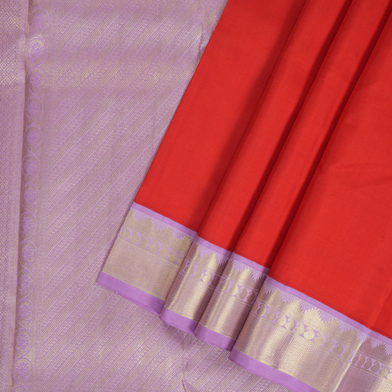 Hayagrivas Handloom Red Kanjivaram Silk Saree with Lavender Border KBF239E3-1