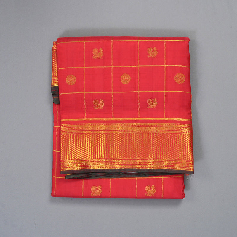 Hayagrivas Handloom Red Ten Yards Silk Saree KBF242E1-1