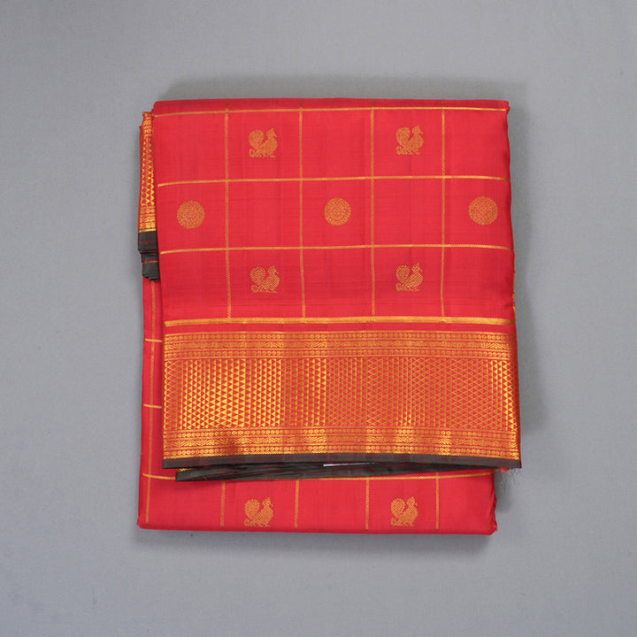 Hayagrivas Handloom Red Ten Yards Silk Saree KBF242E1-1