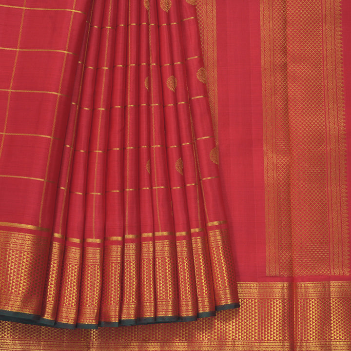 Hayagrivas Handloom Red Ten Yards Silk Saree KBF242E1-1