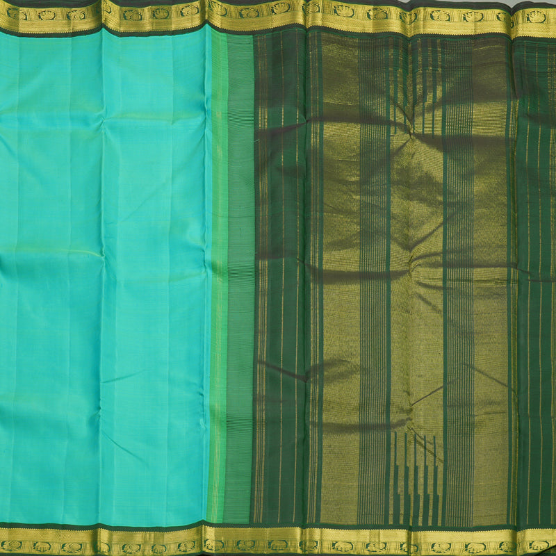 Hayagrivas Handloom Aqua Green Kanjivaram Silk Saree with Karum Pachai Border KBF243E1-1