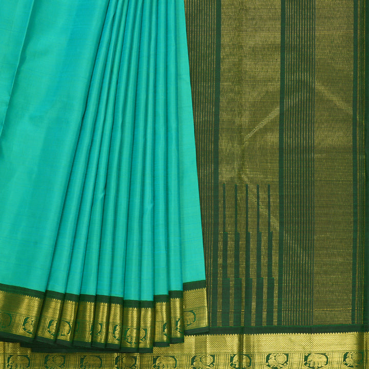 Hayagrivas Handloom Aqua Green Kanjivaram Silk Saree with Karum Pachai Border KBF243E1-1