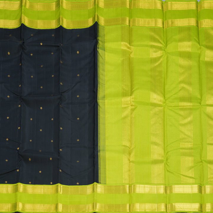 Hayagrivas Handloom Black Kanjivaram Silk Saree with Parrot Green Border KBF243E4-1