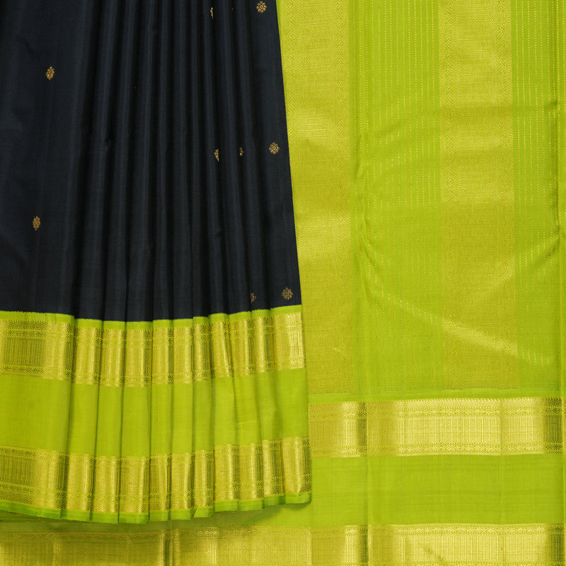 Hayagrivas Handloom Black Kanjivaram Silk Saree with Parrot Green Border KBF243E4-1