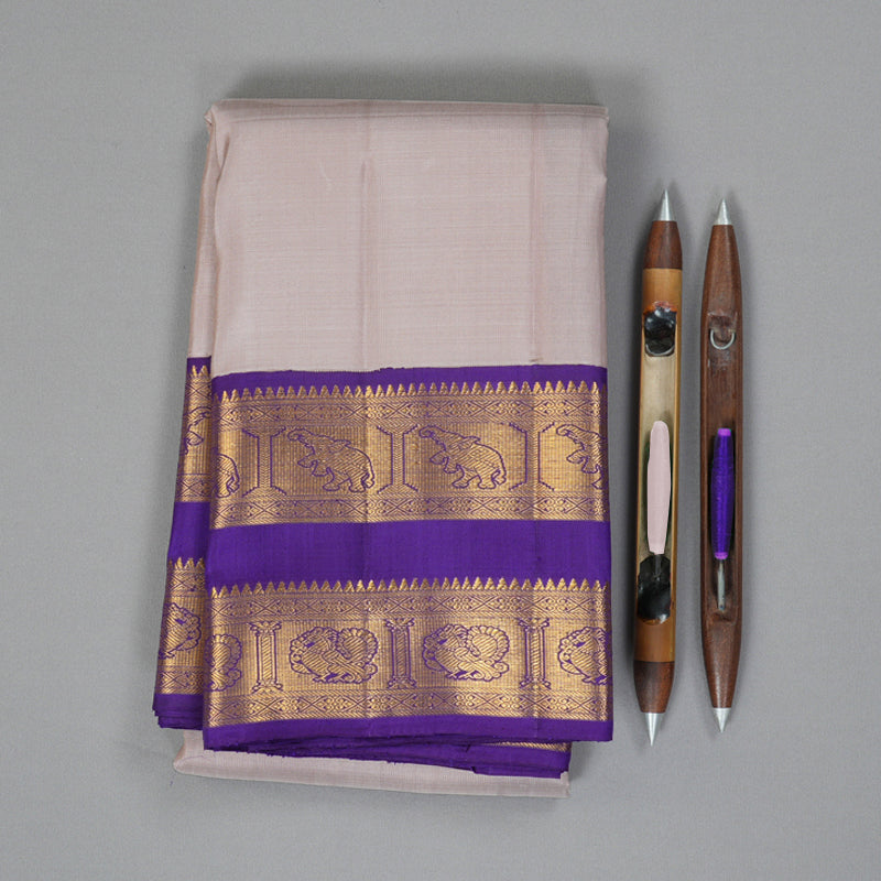 Hayagrivas Handloom Mild Onion Pink Kanjivaram Silk Saree with Purple Border KBF244E1-1