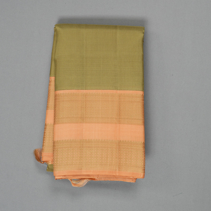Hayagrivas Handloom Sage Green Kanjivaram Silk Saree with Peach Border KBF244E1-2