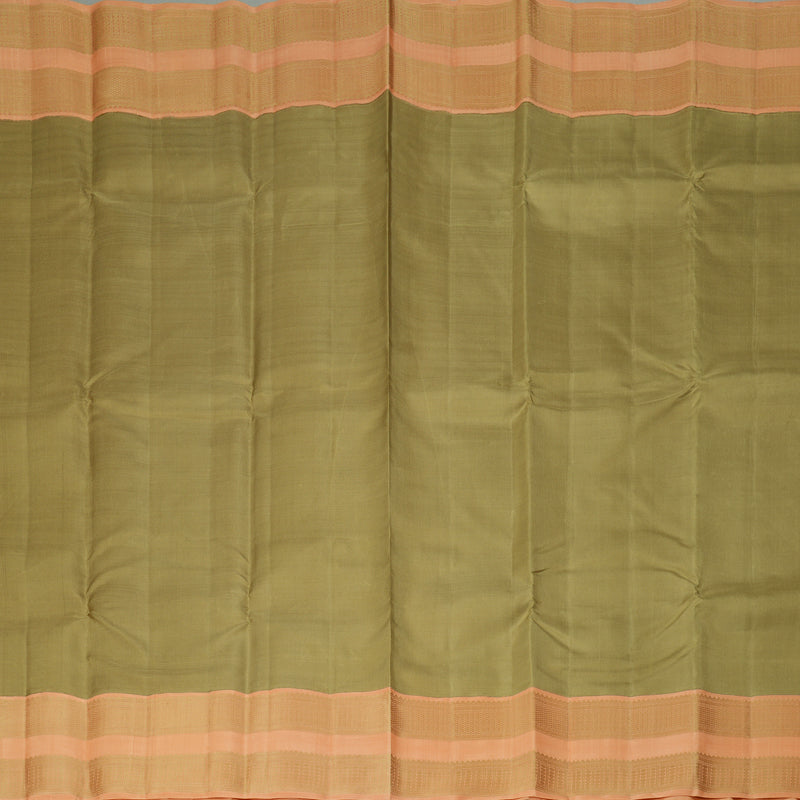 Hayagrivas Handloom Sage Green Kanjivaram Silk Saree with Peach Border KBF244E1-2