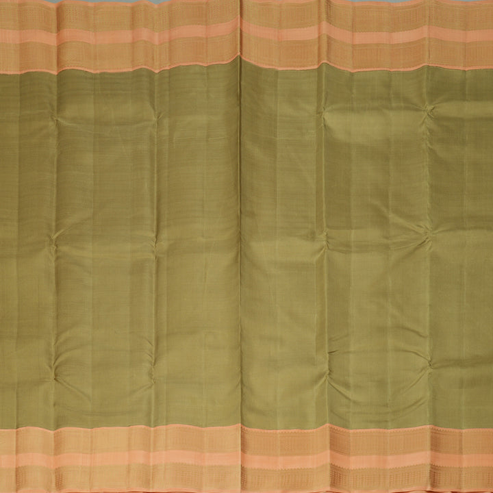 Hayagrivas Handloom Sage Green Kanjivaram Silk Saree with Peach Border KBF244E1-2
