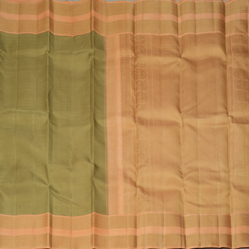 Hayagrivas Handloom Sage Green Kanjivaram Silk Saree with Peach Border KBF244E1-2
