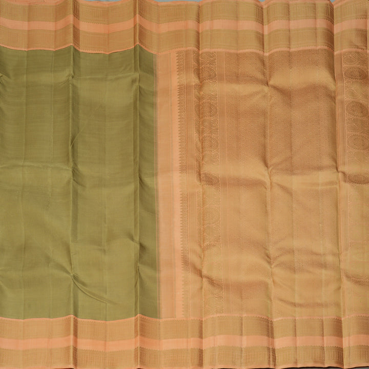 Hayagrivas Handloom Sage Green Kanjivaram Silk Saree with Peach Border KBF244E1-2