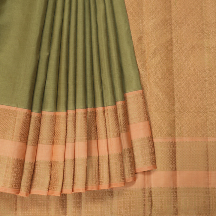 Hayagrivas Handloom Sage Green Kanjivaram Silk Saree with Peach Border KBF244E1-2