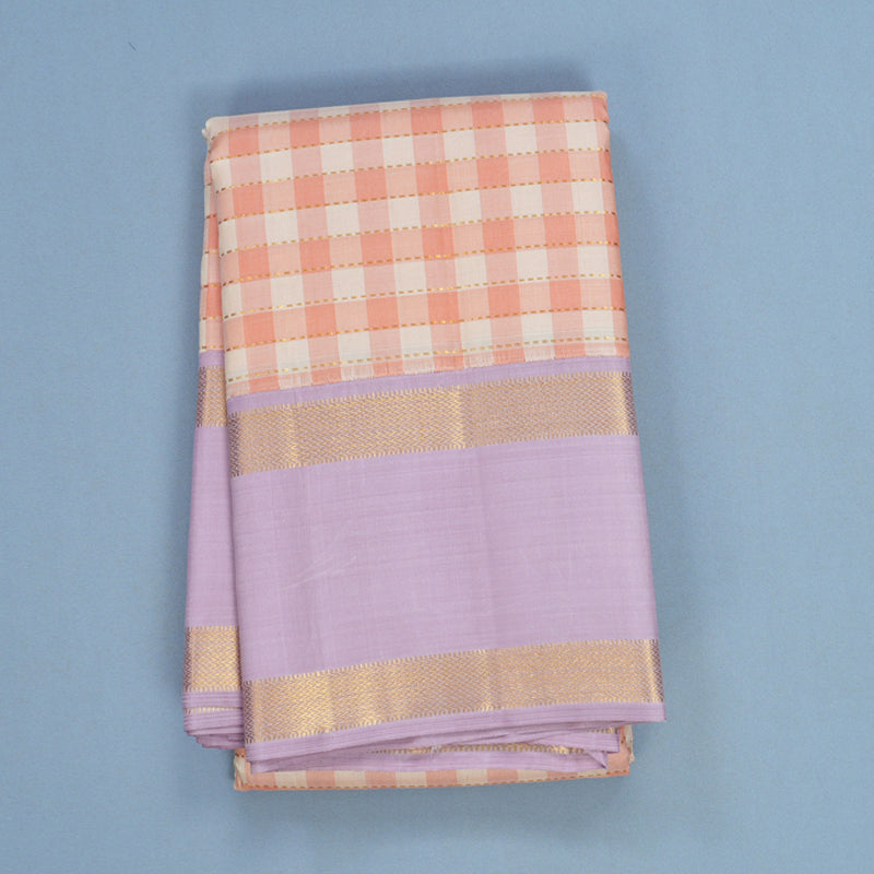 Hayagrivas Handloom Cream &amp; Peach Checks Kanjivaram Silk Saree KBF244E3-1