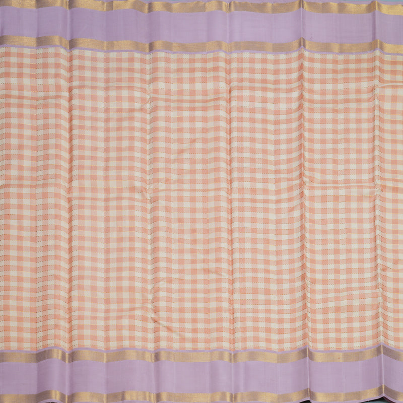 Hayagrivas Handloom Cream &amp; Peach Checks Kanjivaram Silk Saree KBF244E3-1