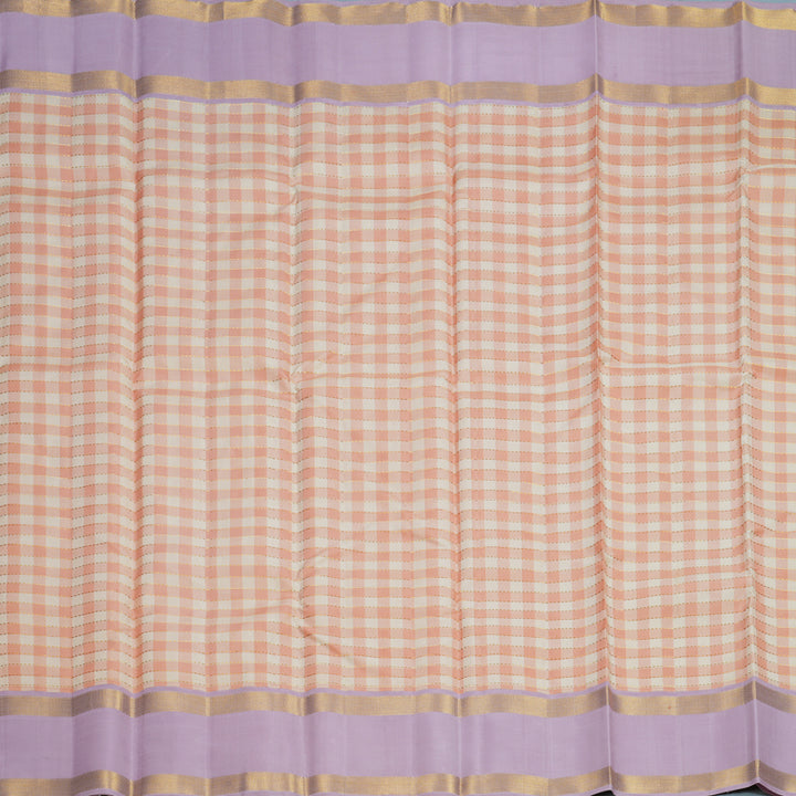 Hayagrivas Handloom Cream &amp; Peach Checks Kanjivaram Silk Saree KBF244E3-1