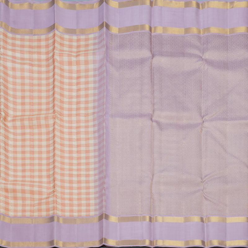 Hayagrivas Handloom Cream &amp; Peach Checks Kanjivaram Silk Saree KBF244E3-1